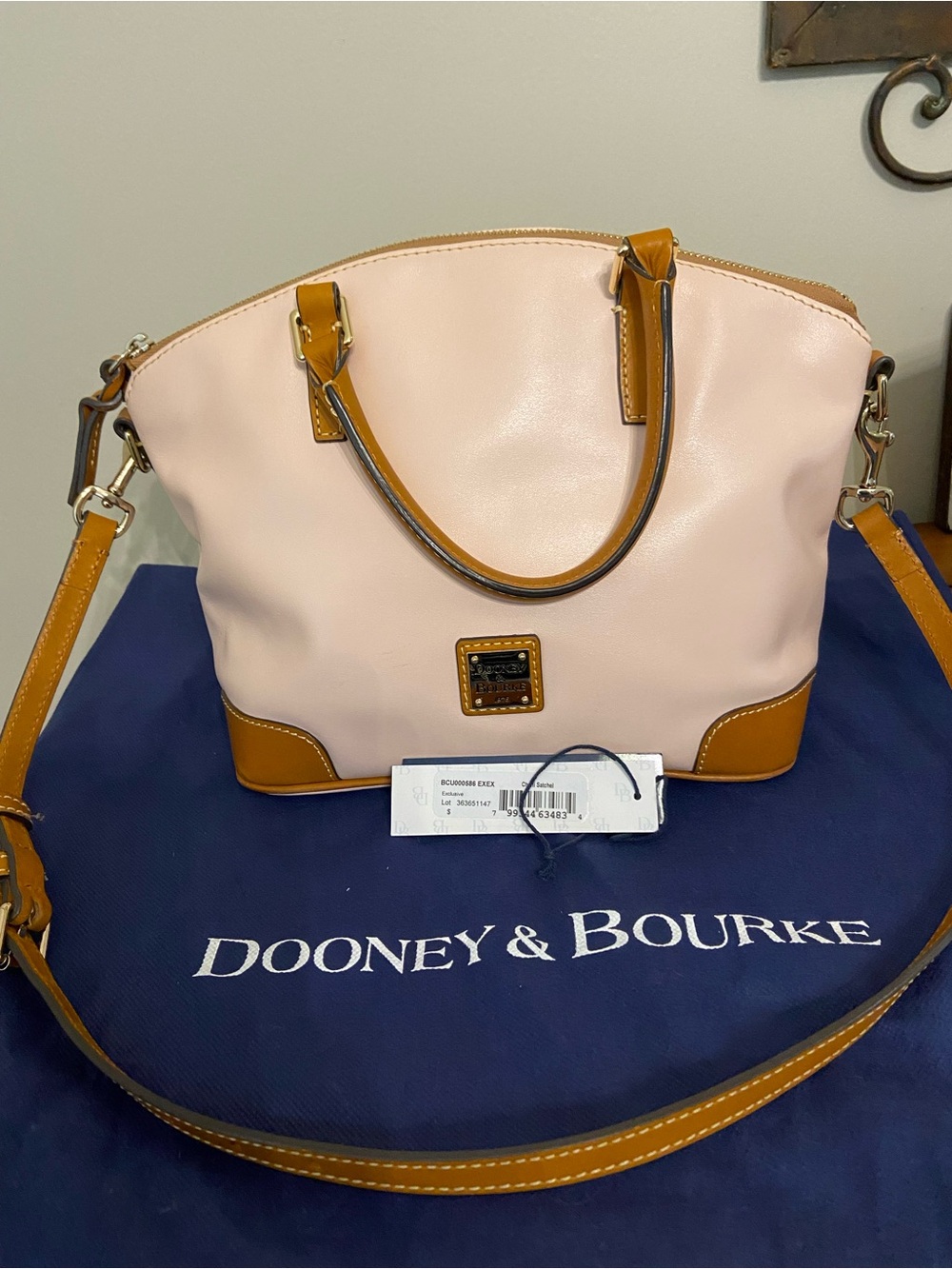 Dooney & Bourke Charlie Satchel Pink and Tan Leather